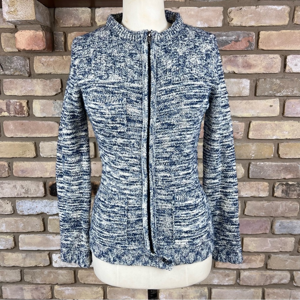 ISABEL MARANT ETOILE blue and white marled cotton blend cardigan sweater | FR 40